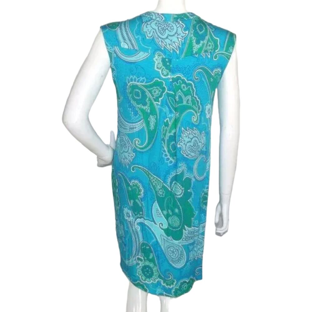 TORI RICHARD Dress, M, Alexia Blue Paisley, Sleeveless Split Neck, Rayon-spandex - Picture 5 of 13